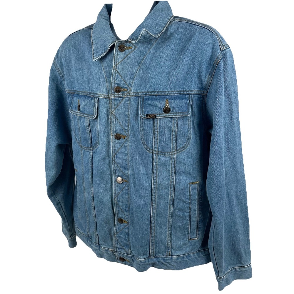 Vintage 90s Lee Trucker Denim Blue Jean Jacket Men's Large - Picture 5 of 12